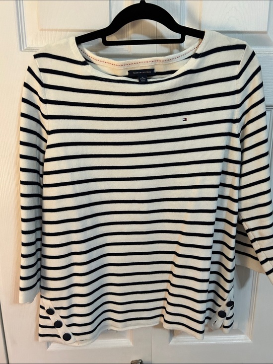 Tommy Hilfiger Sweaters - Tommy Hilfiger White and Navy Striped Boatneck Sweater